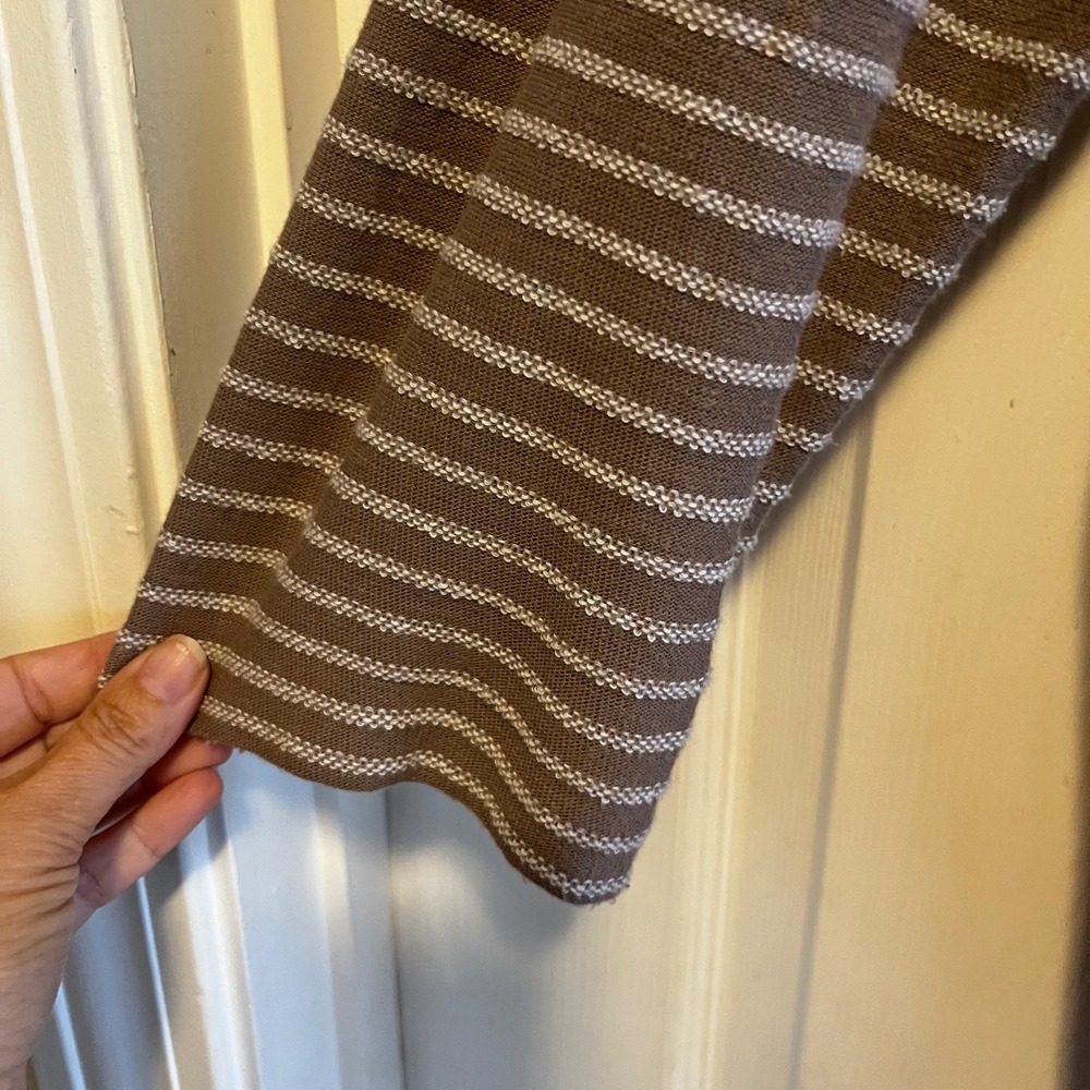Chico's Mixed Stripe Tunic Top 3/4 Sleeve Neutral Browns Fall Casual 2 Chic - Picture 12 of 14